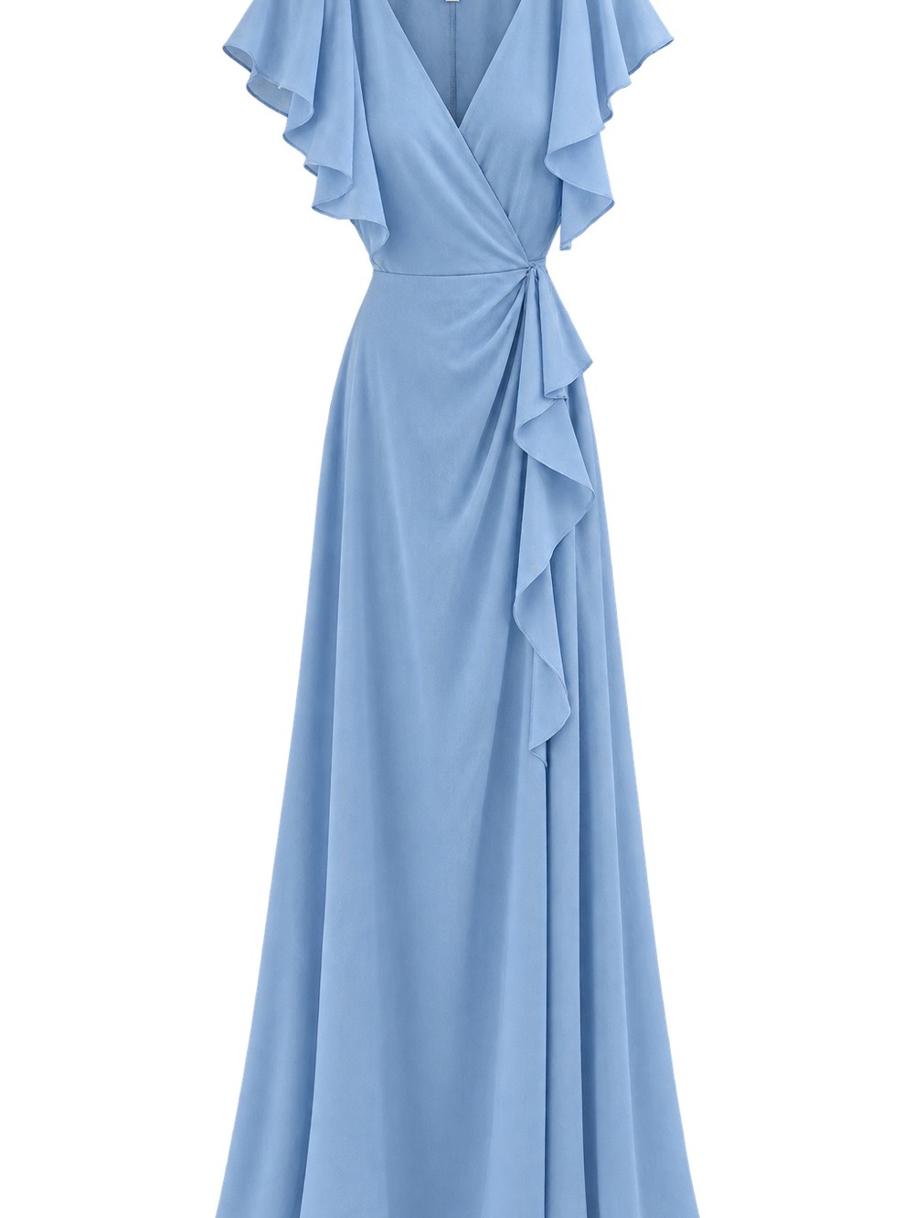 Azazie Light Blue Ruffled Wrap Maxi Dress